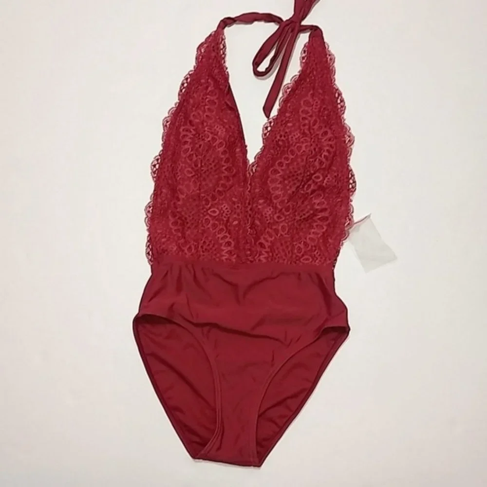 Xhilaration Pink Plunge Lace One Piece Swimsuit XS
